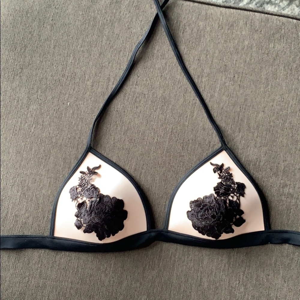Black and Pink Floral Bikini Top